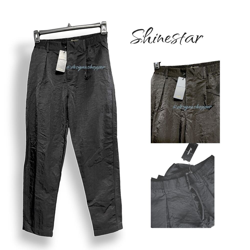Shinestar Black Pinch Pleat Button Fly Pants - comfortable casual Med NWT